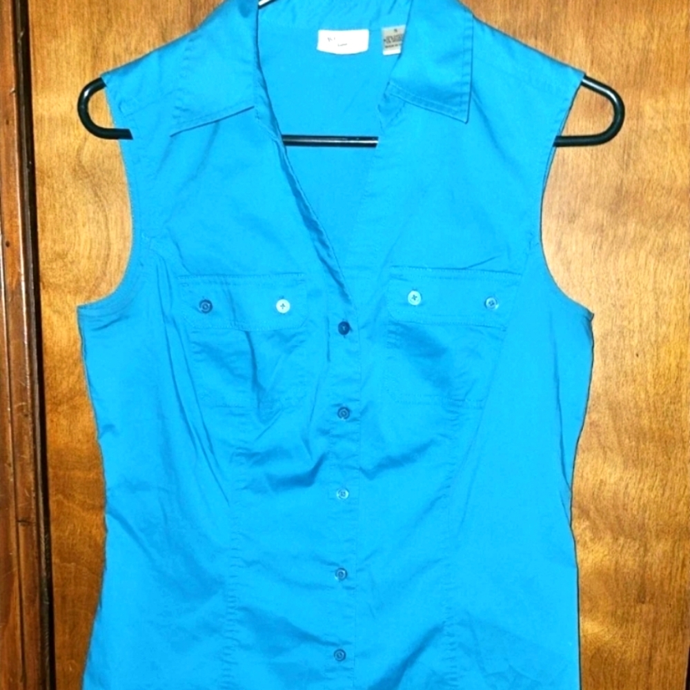 Riders By Lee Blue Sleeveless Button -Down Vest Size Small Women's/Ladies